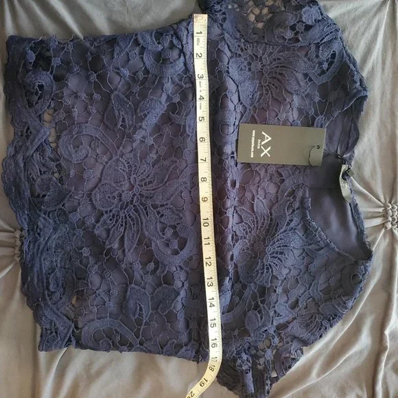 AX Paris Women's short sleeve crochet 2 piece navy dress - Picture 7 of 10